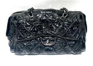 CHANEL Patent Quilted Day Go Black Flap Shoulder Bag!